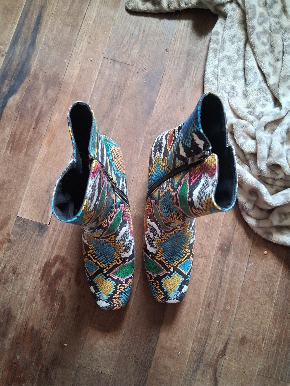 Multicolor Snake-Print Ankle Boots - Women's Fashion Booties